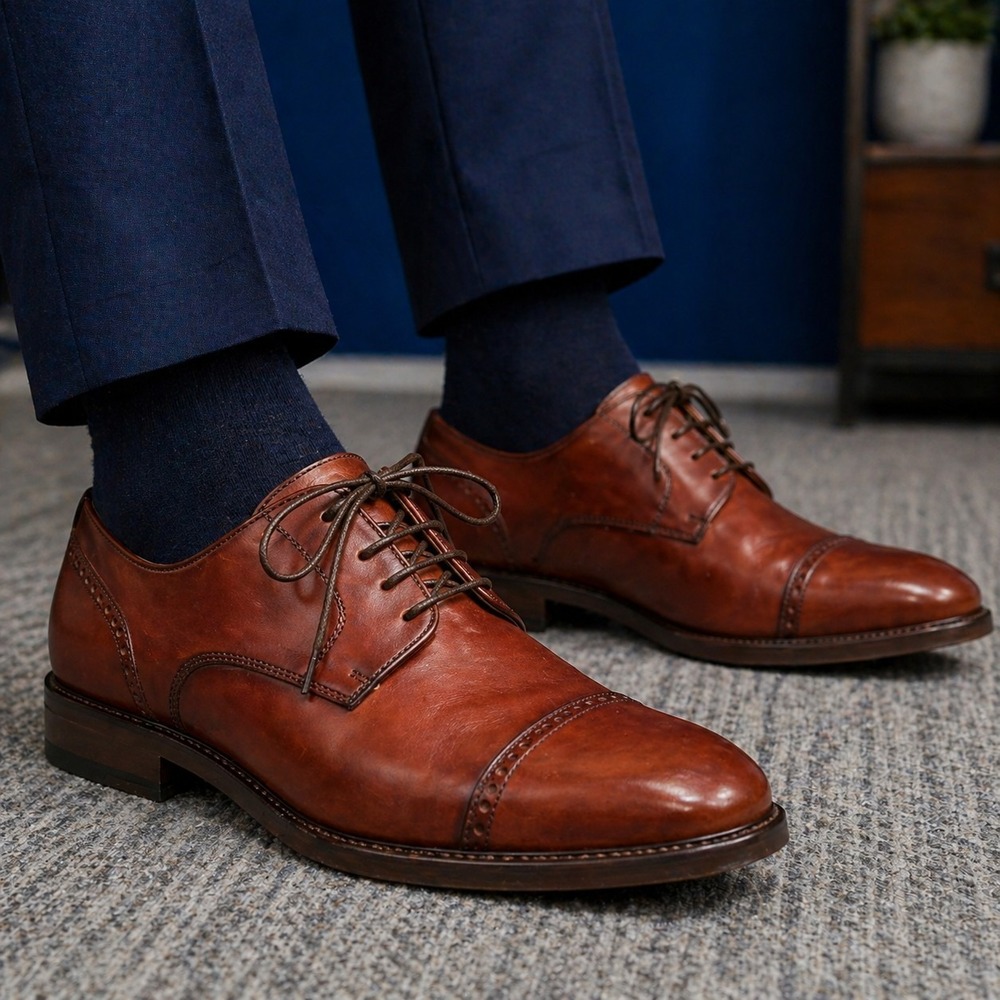 Steeple Gate Men's 8.5M Leather Shoes Brogue Oxfords Lace Up Dress Church‎